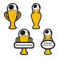 Set of soccer cup, icon of European football, golden symbol of championship