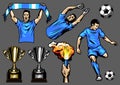 Set of soccer elements and players Royalty Free Stock Photo