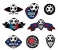 Set of soccer football logo, emblem, crests. Royalty Free Stock Photo