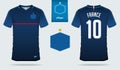 Soccer jersey or football kit template design for France national football team. Front and back view soccer uniform.