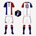 Set of soccer jersey or football kit template for France national football team. Front and back view soccer uniform. Sport shirt m