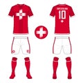 Set of soccer jersey or football kit template for Switzerland national football team. Front and back view soccer uniform. Sport sh