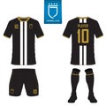 Set of soccer kit or football jersey template. Flat football logo. Front and back view soccer uniform. Vector.