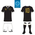 Set of soccer kit or football jersey template. Flat football logo. Front and back view soccer uniform. Vector. Royalty Free Stock Photo