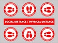 Set of 6 Social Distancing or Safe Distancing Floor Sticker for stores and supermarkets to help reduce the spread of covid-19 Royalty Free Stock Photo