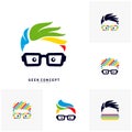 Set of Social Geek Color Logo Concept Vector. Colorful Geek Logo Template - Vector Royalty Free Stock Photo