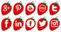 Set of social icons on strawberry isolated