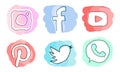 Set of social media icons: Instagram, Facebook, Pinterest, YouTube, Twitter, WhatsApp.