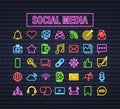 Set Social media neon icon. Telephone icon. Digital communication. Chat bubble. Vector stock illustration. Royalty Free Stock Photo