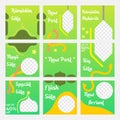 Set of social media post puzzle templates with green ramadan theme