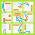 Set of social media post puzzle templates with two nice curved lines