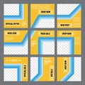 Set of social media post puzzle templates with yellow color and triple stripe