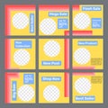 Set of social media post puzzle templates in yellow and straight lines