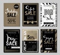 Set of social media sale website and mobile banner templates with golden texture. Vector banners posters flyers email