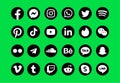 The set of social media vector icons on a fluorescent green background