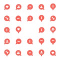 Set of social network icons in a red cloud with different directions and content. Vector on white background. Royalty Free Stock Photo