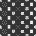 Set Social network, Safe, Face recognition and Paper shredder on seamless pattern. Vector