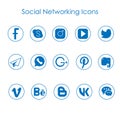 Set of social networks icons, blue color. Vector illustration Royalty Free Stock Photo