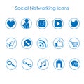 Set of social networks icons, blue color. Vector illustration Royalty Free Stock Photo