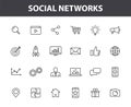 Set of 24 Social Networks web icons in line style. Marketing, feedback, management, target, like, content. Vector illustration