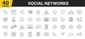 Set of 40 Social Networks web icons in line style. Marketing, feedback, management, target, like, content. Vector illustration