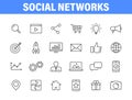 Set of 24 Social Networks web icons in line style. Marketing, feedback, management, target, like, content. Vector