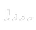 Set sock for man from long to short, outline template. Sport and regular sock. Technical mockup clothes side view Royalty Free Stock Photo