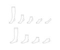 Set sock for man and woman from long to short, outline template. Sport and regular sock. Technical mockup clothes side