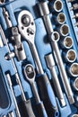 Set of socket wrench in plastic box Royalty Free Stock Photo