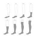 Set of Socks hosiery - No Show, low, high ankle, crew, mid calf, knee high, thigh length. Fashion accessory clothing