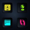 Set Socks, Insects in a frame, Binary code and Earth globe. Black square button. Vector Royalty Free Stock Photo