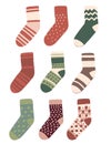 Set of socks with the original design flat vector illustration isolated on white background