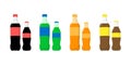 A set of soda. Soda in plastic and glass bottles. Cola, lime, orange and mineral water Royalty Free Stock Photo