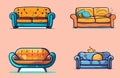 set sofa bench flat vector illustration element