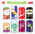 Set of soft drink in various aluminium can. easy to modify Royalty Free Stock Photo