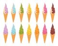 Set of Soft serve ice cream in a wafer style cone isolated on white background Royalty Free Stock Photo