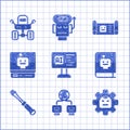 Set Software, Artificial intelligence, Robot, User manual, Screwdriver, blueprint and Mars rover icon. Vector Royalty Free Stock Photo