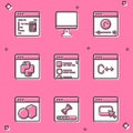 Set Software, Computer monitor screen, Online play video, Python programming language, Browser files, and Loading data Royalty Free Stock Photo