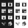 Set Software, Debugging, Binary code, Page with 404 error, Processor and icon. Vector