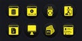 Set Software, Flowchart, Computer monitor screen, Processor, Coffee cup go, Online play video, Browser files and Server