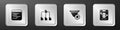 Set Software, Folder tree, Filter setting and Server, Data, Web Hosting icon. Silver square button. Vector