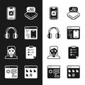 Set Software, Headphones, Mobile Apps, Processor with microcircuits CPU, Hacker coder, Clipboard checklist, Browser Royalty Free Stock Photo