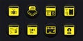 Set Software, Page with 404 error, Keyboard, Debugging, Processor microcircuits CPU, Create account screen and System Royalty Free Stock Photo