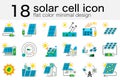 Set of solar cell panel photovoltaic icon in minimal flat color design