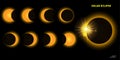 Set of Solar Eclipse phases. Eps.. Royalty Free Stock Photo