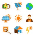 Set of Solar Energy Icon. Energy label for Web on white background. Flat Vector Illustration Royalty Free Stock Photo