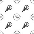 Set Sold label, Discount percent tag and Cursor and coin on seamless pattern. Vector Royalty Free Stock Photo