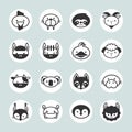 Set of solid animal circle icons on gray background set 2