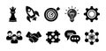 Business Strategy and Teamwork Icon Set in Solid Black Style â Leadership, Innovation, Goal, and Planning Symbols Royalty Free Stock Photo