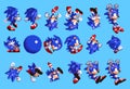 Set 1 of Sonic moves, art of Sonic the Hedgehog 3 classic video game, pixel design vector illustration Royalty Free Stock Photo